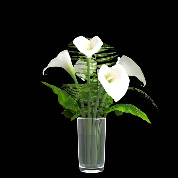Illustration Décor Vase Fleurs Isolé Sur Fond Noir — Photo