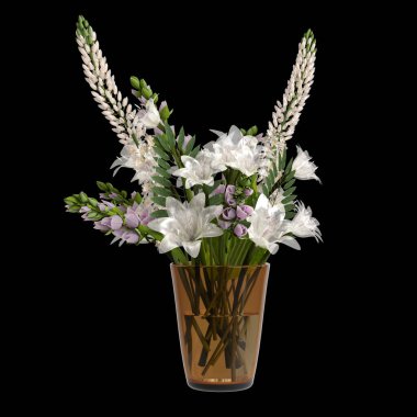 İç uzayda, siyah arkaplanda izole edilmiş vazo dekorasyonunun 3d çizimi