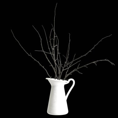 Çiçek vazosu dekorasyonunun 3 boyutlu resmi siyah arkaplanda izole edildi