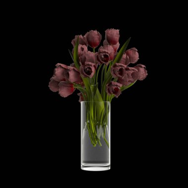 Çiçek vazosu dekorasyonunun 3 boyutlu resmi siyah arkaplanda izole edildi