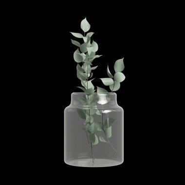 Çiçek vazosu dekorasyonunun 3 boyutlu resmi siyah arkaplanda izole edildi