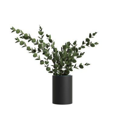 Çiçek vazosu dekorasyonunun beyaz arkaplanda izole edilmiş 3d çizimi