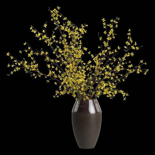 Ilustração Amarelo Vaso Flores Decoração Espaço Luxo Isolado Fundo Preto — Fotografia de Stock