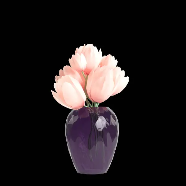 Ілюстрація Прикраси Рожевої Квіткової Вази Розкішному Просторі Ізольований Чорний Фон — стокове фото