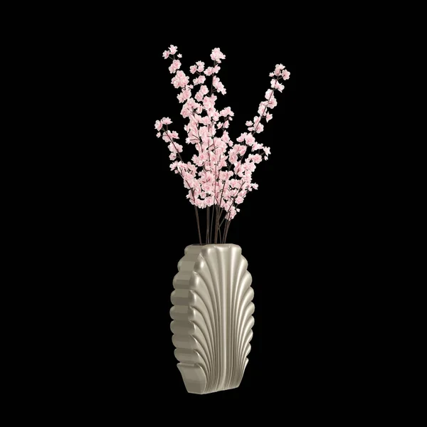 Illusztráció Virág Váza Dekoráció Luxus Tér Elszigetelt Fekete Háttér — Stock Fotó