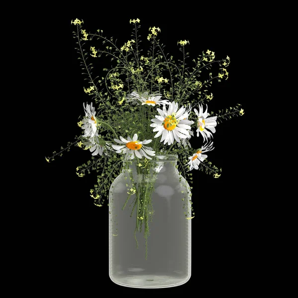 Illustration Décoration Vase Fleurs Isolé Sur Fond Noir — Photo