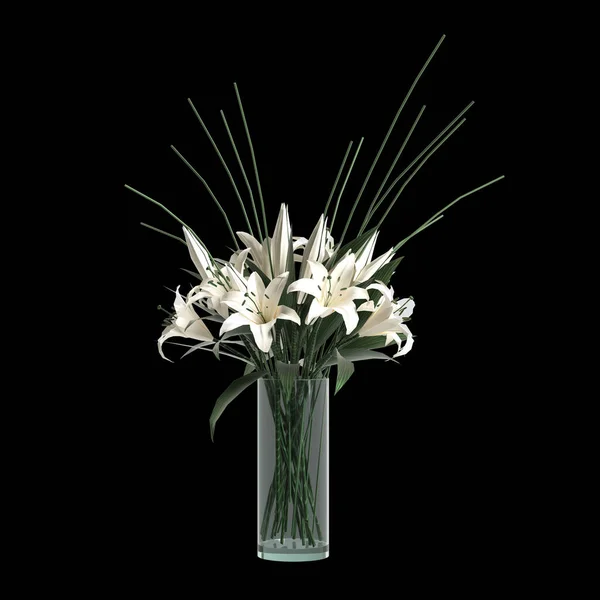 Illusztráció Virág Váza Dekoráció Elszigetelt Fekete Háttér — Stock Fotó