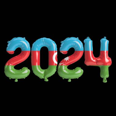 Azerbaycan bayraklı balonlarla 2024 yılına ilişkin 3d resim