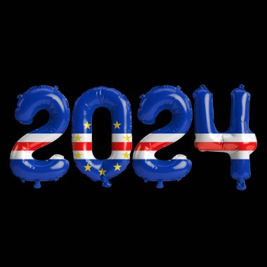 Cape Verde bayraklı balonlarla 2024 yılbaşı hakkında 3D resim
