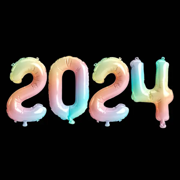 3d illustration of letter about new year 2024 with balloons on full color