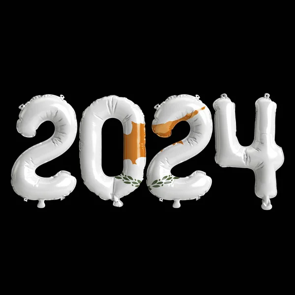 3d illustration of letter about new year 2024 with balloons on color Cyprus flag