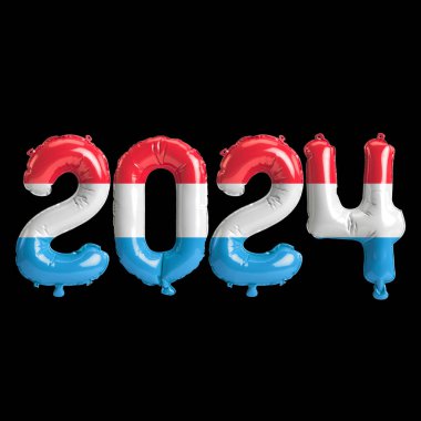 Lüksemburg bayraklı balonlarla 2024 yılbaşı hakkında 3D resim