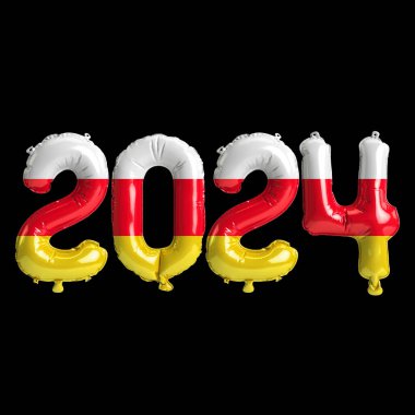 Güney Osetya bayrağının renginde balonlarla 2024 yılına ait 3d resim