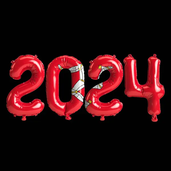 stock image 3d illustration of letter about new year 2024 with balloons on color Isle of Mann flag