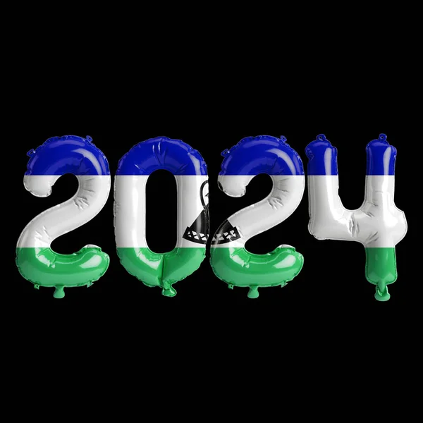 3d illustration of letter about new year 2024 with balloons on color Libya flag