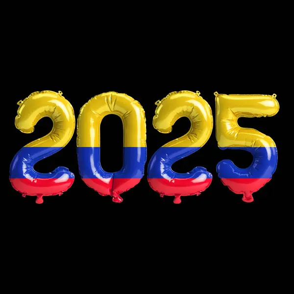 stock image 3D illustration of new year 2025 balloons on Colombia flag color, isolated on black background