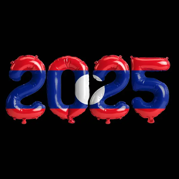 Stock image 3D illustration of new year 2025 balloons on Laos flag color, isolated on black background