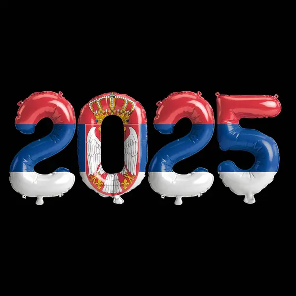 stock image 3D illustration of new year 2025 balloons on Iceland flag color, isolated on black background