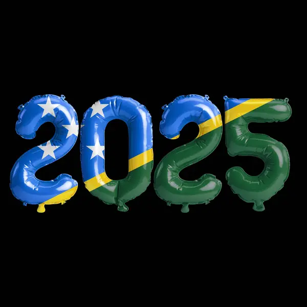 stock image 3D illustration of new year 2025 balloons on Solomon Islands flag color, isolated on black background