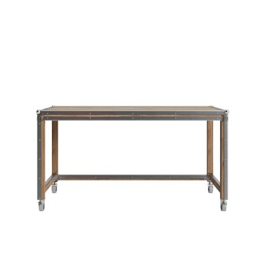 Eski ahşap ve alüminyum çerçeveli Karpenter 'in Roadie koleksiyonundaki masanın klasik 3D çizimi, ön manzara