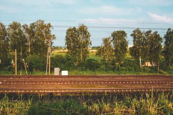 Chemin Fer Rails Traverses Transport Ferroviaire Concept Long Chemin Début — Photo