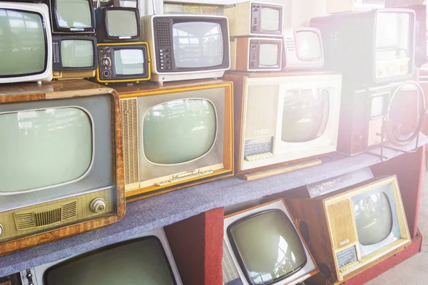 Muchos Retro Televisión Vintage Viejo Televisor Colorido Multi Fila Viendo — Foto de Stock