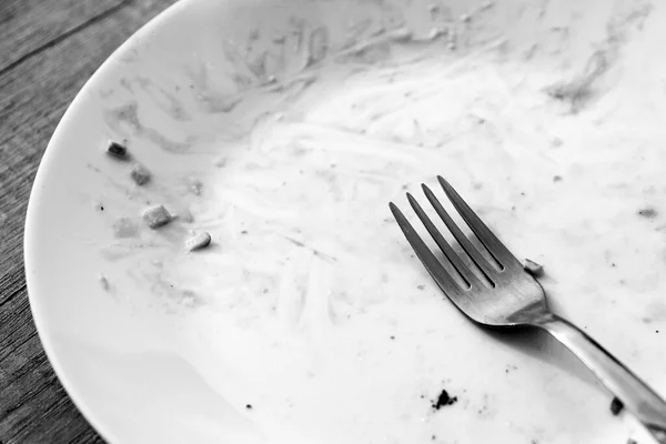 Špinavá Deska Tableware Meal Horní Pohled Prázdný Talíř Špinavý Jídle — Stock fotografie