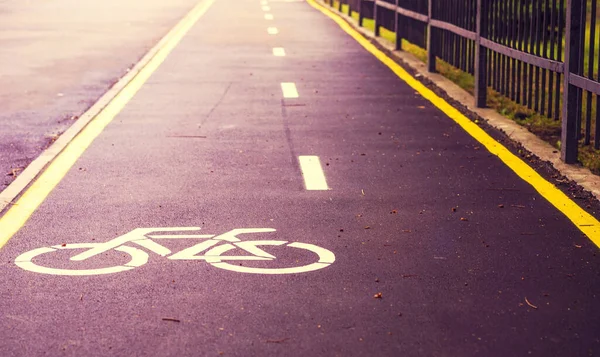 Bike Lane Marquage Jaune Blanc Sur Une Piste Cyclable — Photo