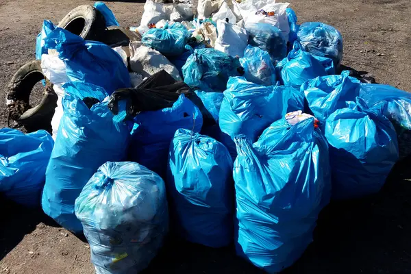 plastic bags with garbage. dump. Heap of waste. Concept environmental pollution, Ecological. sack