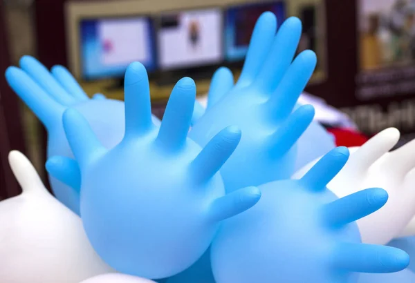 Steriele Handschoenen Blauwe Witte Medische Handschoen Ballen Vorm Van Handen — Stockfoto
