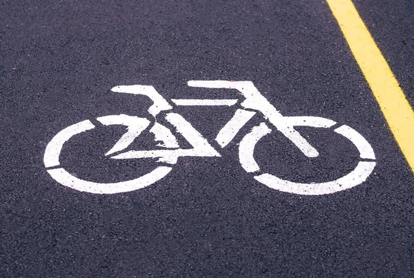 Bike Lane Signe Vélo Marquage Jaune Blanc Sur Une Piste — Photo