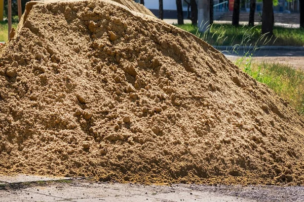 Högen Med Sand Heap Sand Löst Byggmaterial Byggarbetsplats — Stockfoto