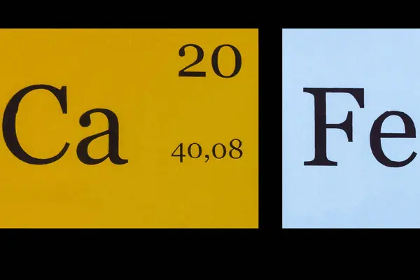 Kimyasal Elementler Kalsiyum Ferrum Kimyasal Elementlerin Isimleri Kısaltmaları Kimyasal Masada — Stok fotoğraf