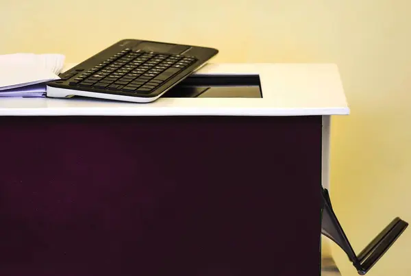 The keyboard on the printer. The office equipment for printing of documents. Copyspace
