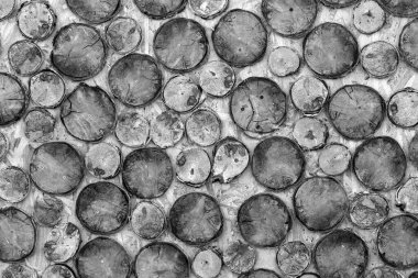 Kare desenli tahta parmaklıklar. Bir ağacın arka planı. Ahşap doku, Ahşap Plank Arkaplan, Çizgili Kereste Masası Yaklaş, Kahverengi Tahtalar. Ağacın yüzeyi. Kütük dokusu. Siyah beyaz fotoğraf