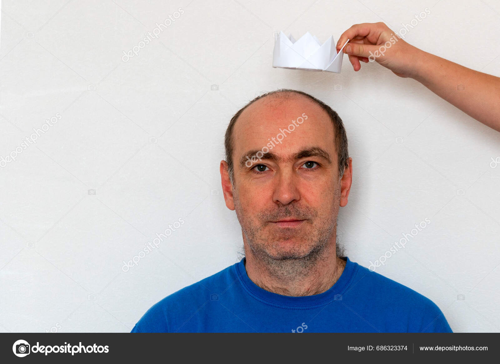 Man White Paper Crown Man Offered Crown Hands Hold Crown Stock Photo by