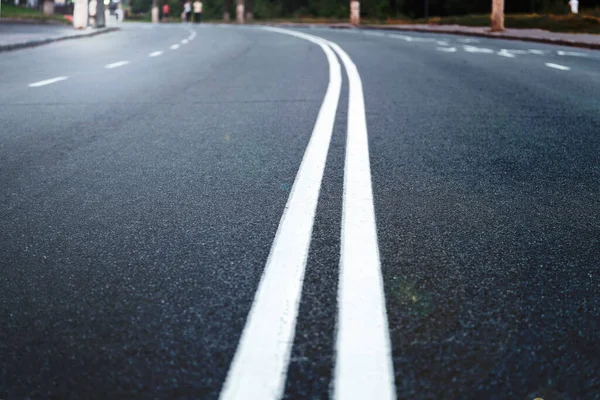 Asphalted Road Two Continuous White Strips Highway White Marking Turn Royalty Free Stock Photos