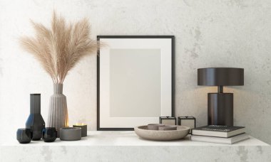 Soyut bir konsept içinde moda kıyafetlerini sergilemek için pembeli manken heykeli. Taş palet ürünleri standında. Siyah arkaplanda izole et. 3d oluşturma