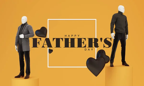 Father\'s Day poster or banner template with necktie and mannequin on yellow background. Greetings and presents for Father\'s Dad. Promotion and shopping template for love dad. 3d rendering