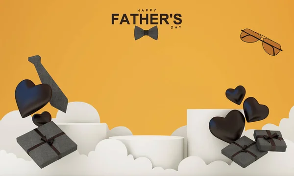 Father\'s Day poster or banner template with necktie and heart shape on yellow background. Greetings and presents for Father\'s Dad. Promotion and shopping template for love dad. 3d rendering