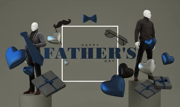 Father\'s Day poster or banner template with necktie and mannequin on gray background. Greetings and presents for Father\'s Dad. Promotion and shopping template for love dad. 3d rendering