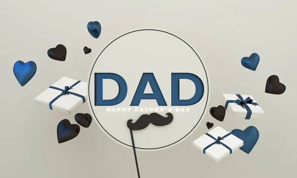 Father's Day poster or banner template with necktie and heart shape on gray background. Greetings and presents for Father's Dad. Promotion and shopping template for love dad. 3d rendering