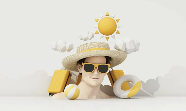 Modell Frisk Manlig Ansikte Bär Hatt Och Solglasögon Begreppet Sommar — Stockfoto