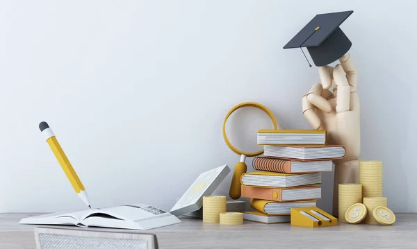 Custos Graduação Educação Cara Empréstimo Bolsa Dinheiro Com Pilha Livros — Fotografia de Stock