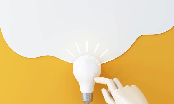 light bulb with glowing rays, with book learning, cartoon style, stationery, symbol of creativity, doodles concept, innovation, inspiration, invention and idea, 3d rendering on yellow background