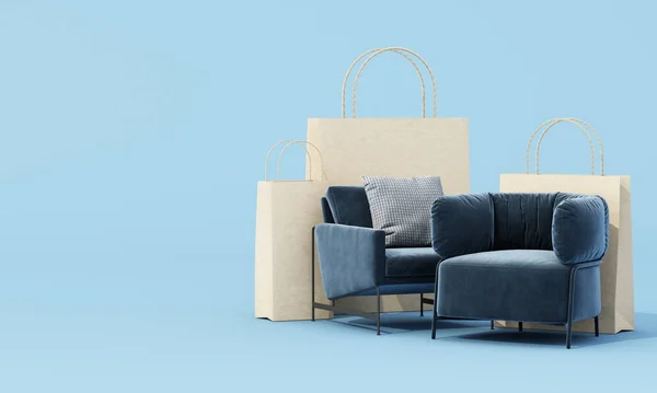 Móveis Conceito Compras Line Cercado Por Sofás Poltronas Cadeiras Tecido — Fotografia de Stock