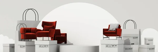 Móveis Conceito Compras Line Cercado Por Sofás Poltronas Cadeiras Tecido — Fotografia de Stock