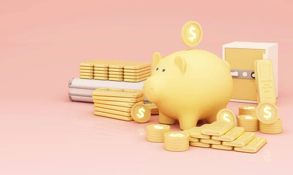 Concept Van Het Besparen Van Goud Investeren Goudstaven Cryptocurrencies Voorkomen — Stockfoto
