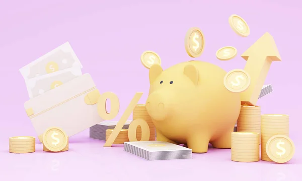 Money Piggy Bank Concept Entreprise Créative Rendu Réaliste Pastel Porc — Photo