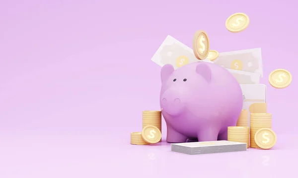 Penge Piggy Bank Kreativ Forretning Koncept Realistisk Gøre Pastel Gris - Stock-foto